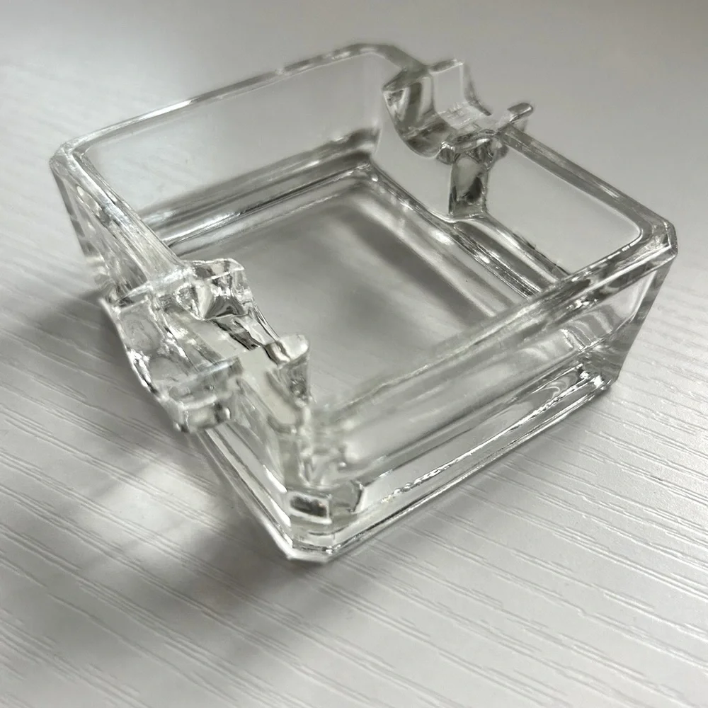 Vintage Clear Mini Small Glass Ashtray Pressed Square Heavy Retro MCM